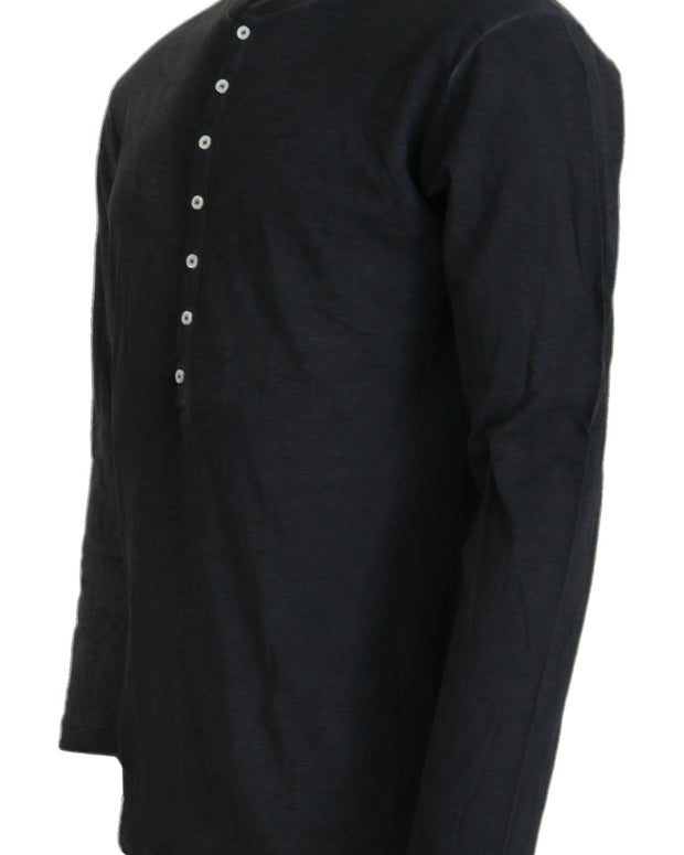 Black Cotton Linen Long Sleeves Pullover Sweater