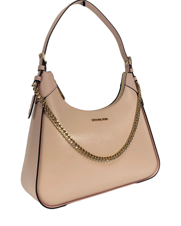 Wilma Large Smooth Leather Chain Shoulder Bag Purse Powder Blush