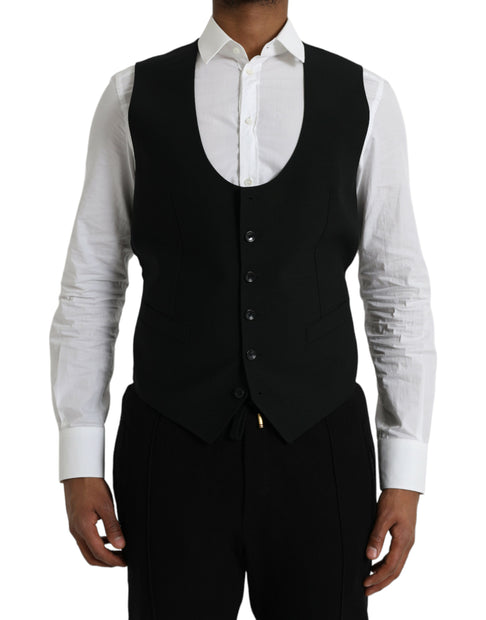 Black Wool Waistcoat Dress Formal Vest