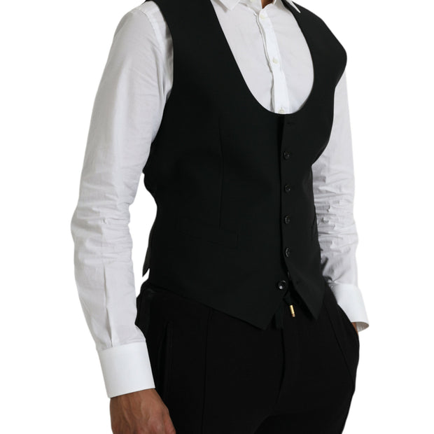 Black Wool Waistcoat Dress Formal Vest