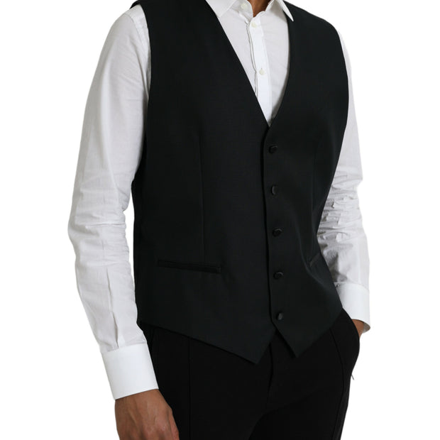 Black Wool Waistcoat Dress Formal Vest