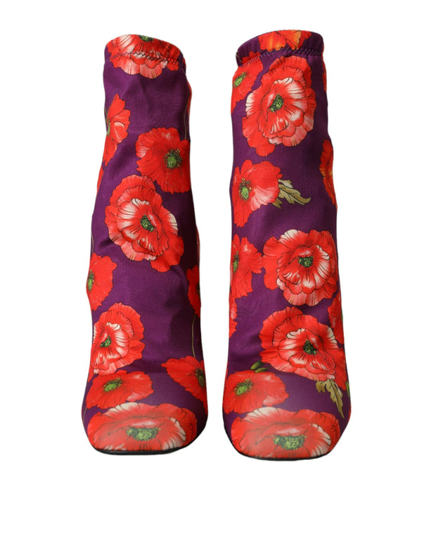 Purple Floral Jersey Stretch Boots Shoes
