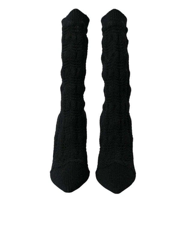 Black Stiletto Heels Mid Calf Boots Shoes