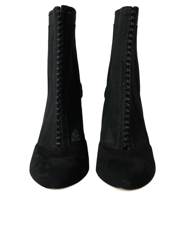 Black Mesh Stiletto Heels Ankle Boots Shoes