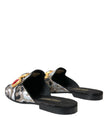 Gray Jacquard Crystal Mule Flat Sandals Shoes