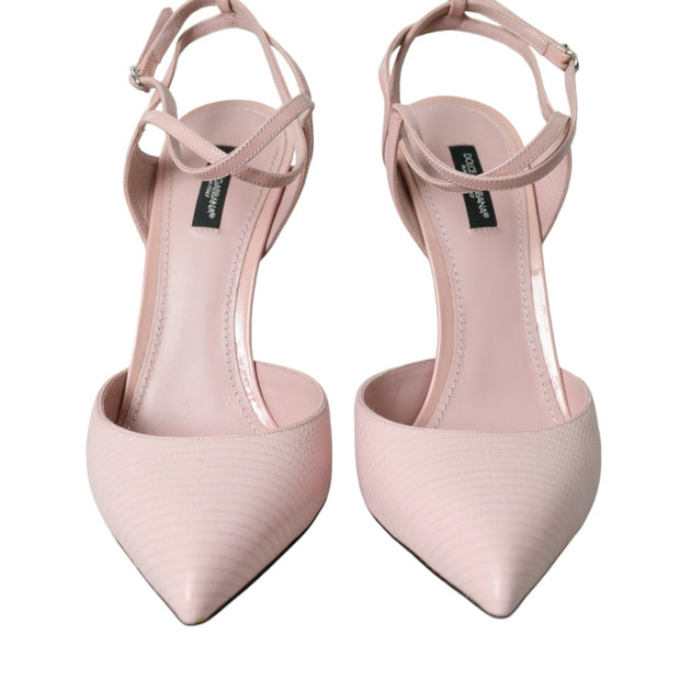 Pink Leather Ankle Strap Heels Pumps Shoes