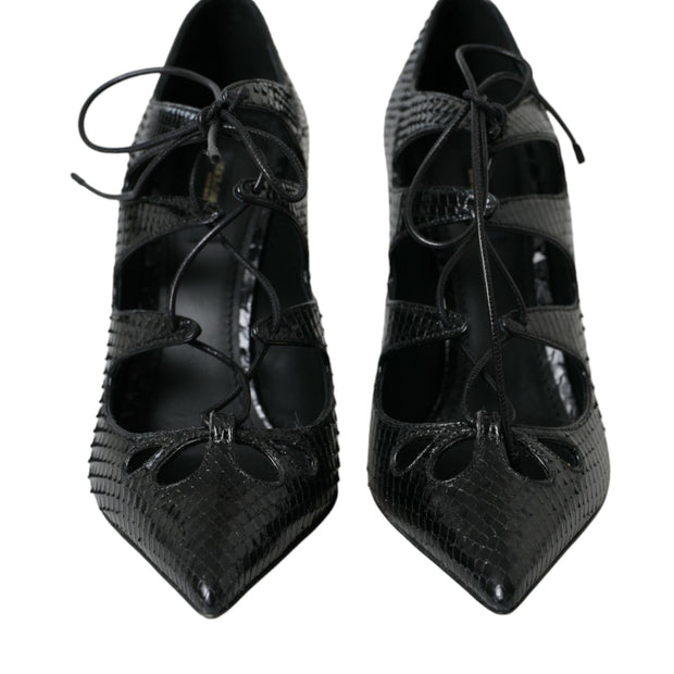 Black Python Leather Mary Jane Pumps Shoes