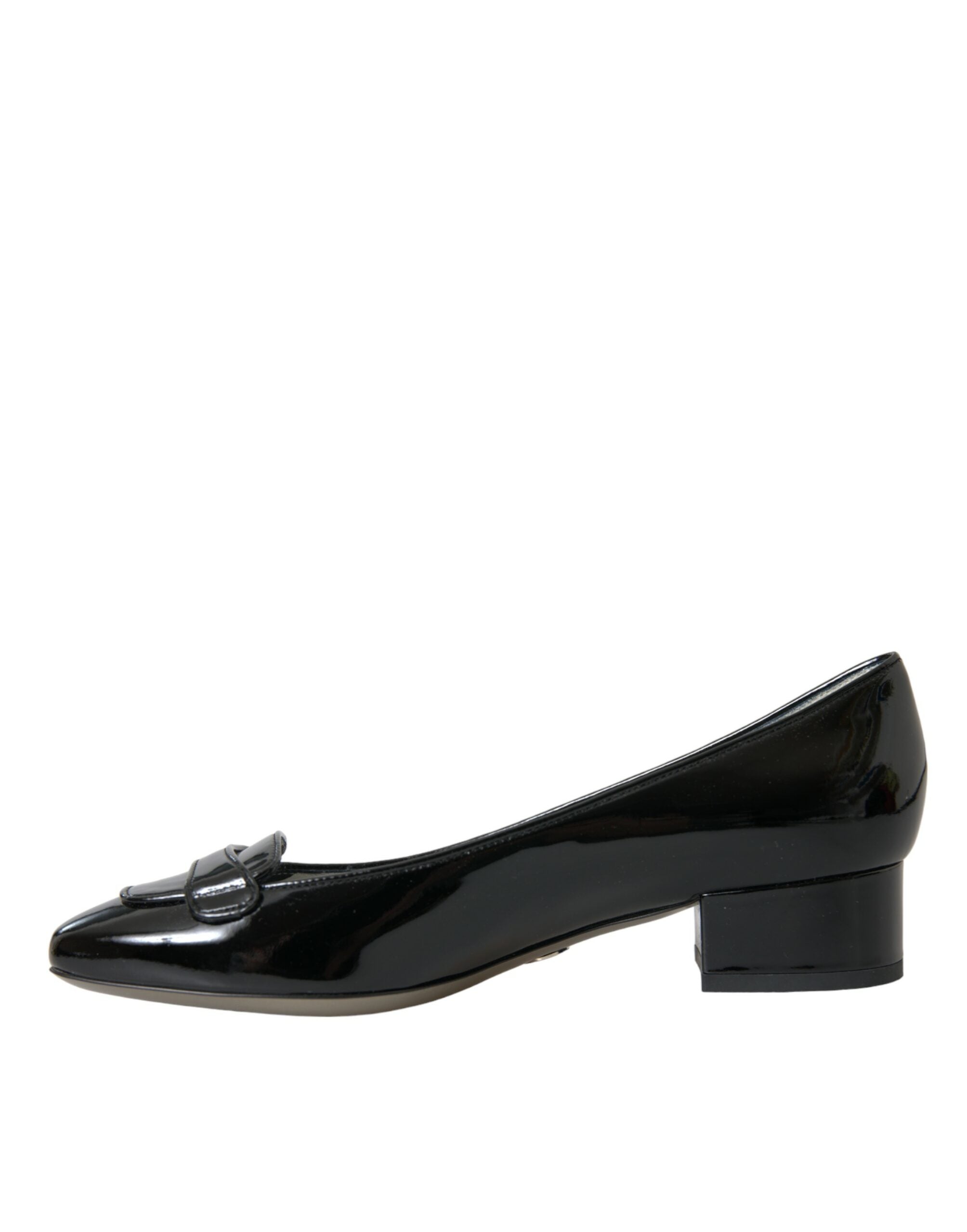 Black Patent Leather Block Heels Pumps Shoes