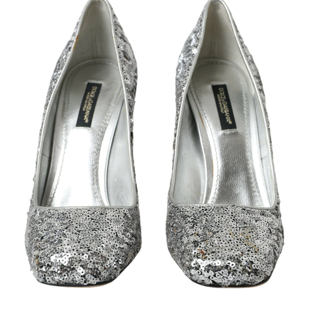 Silver Sequin Embellished Heels Pumps Shoes