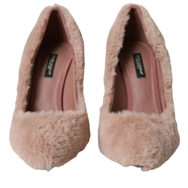 Light Pink Faux Fur Heels Pumps Shoes