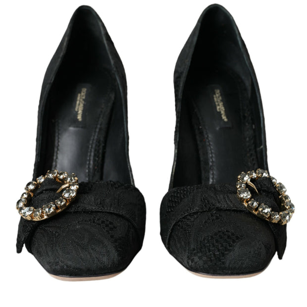 Black Brocade Crystals Heels Pumps Shoes