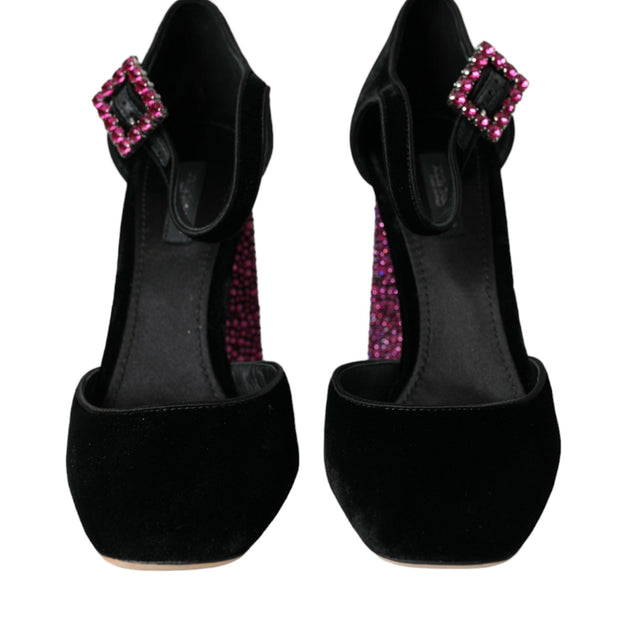 Black Velvet Strass Crystal Mary Janes Shoes