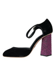 Black Velvet Strass Crystal Mary Janes Shoes