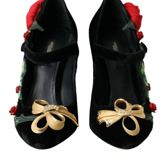 Black Roses Crystal Brooch Mary Jane Shoes