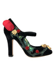 Black Roses Crystal Brooch Mary Jane Shoes