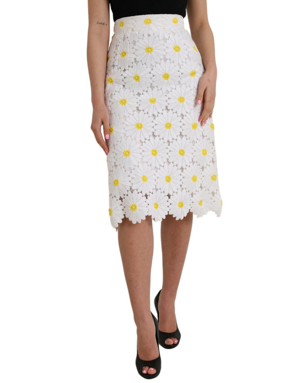 White Floral Pencil Straight Lace Skirt