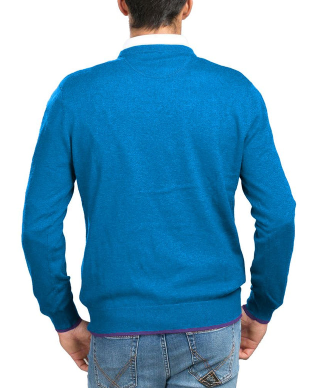 Blue Cotton Men Sweater