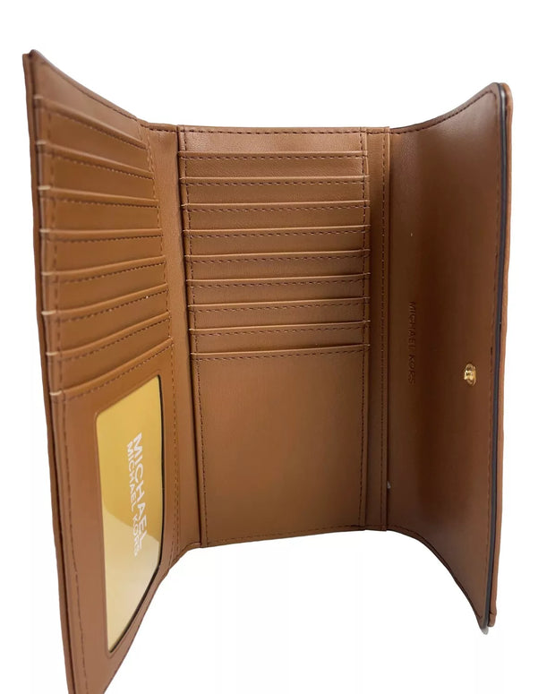 Jet Set Travel Large Quilted Leather Trifold Wallet Brown