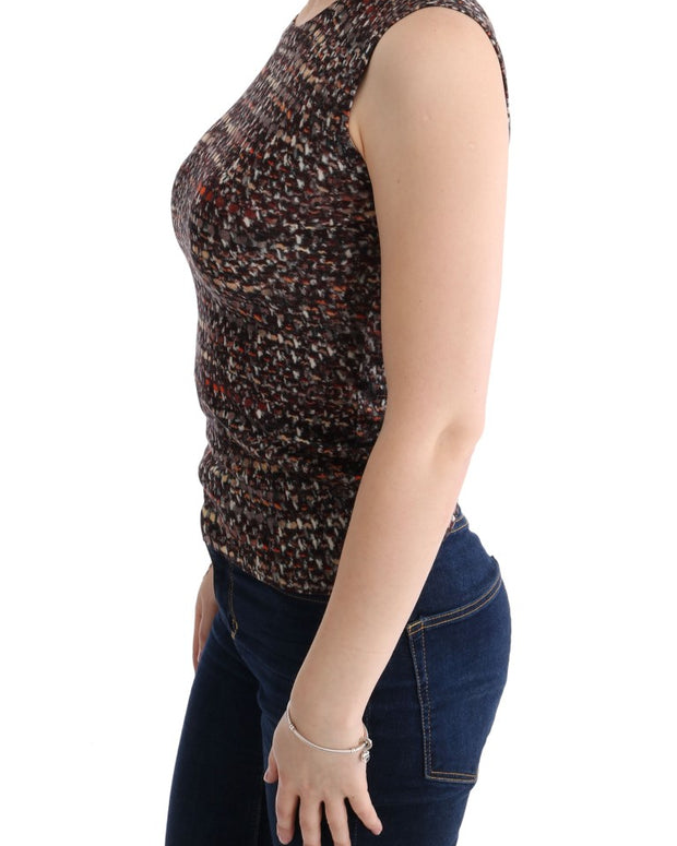 Multicolor Print Knit Top Wool T-shirt