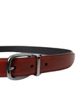 Brown Leather Silver Metal Buckle Belt Men