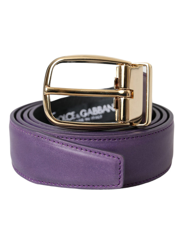 Purple Leather Gold Metal Buckle Belt Men