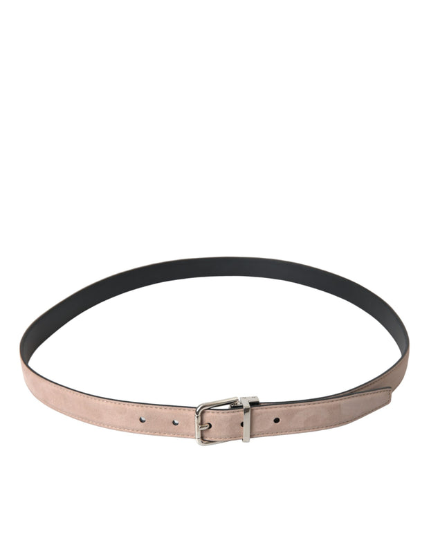Beige Suede Leather Silver Buckle Belt Men