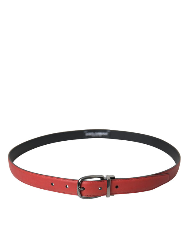 Red Leather Silver Metal Buckle Belt Men