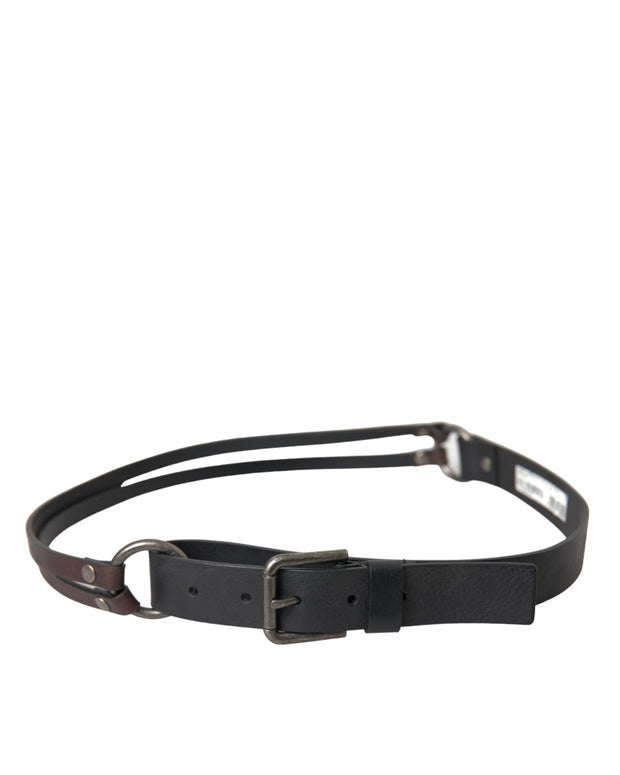 Black Brown Leather Silver Metal Buckle Belt
