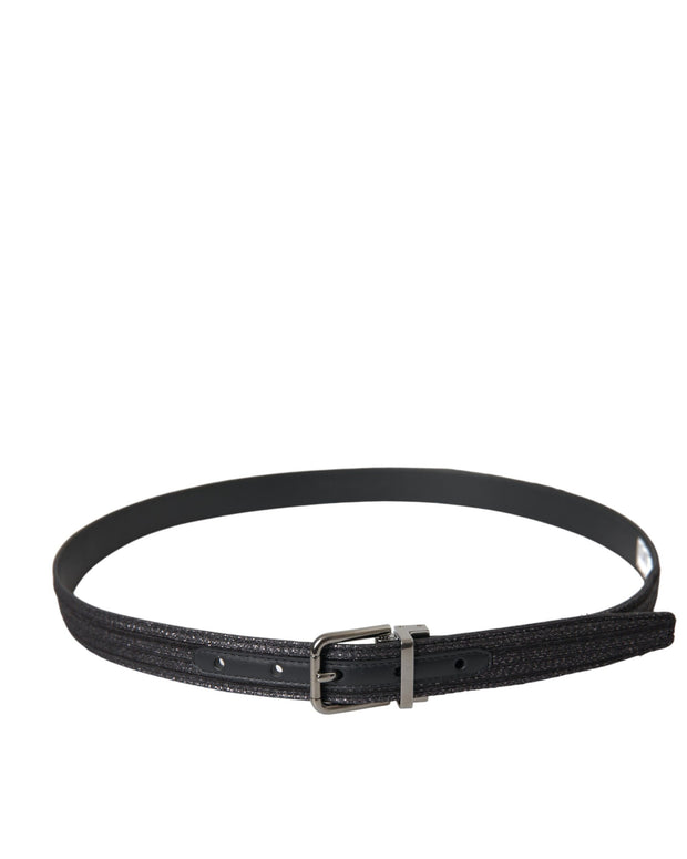 Black Jacquard Stripes Silver Metal Buckle Belt