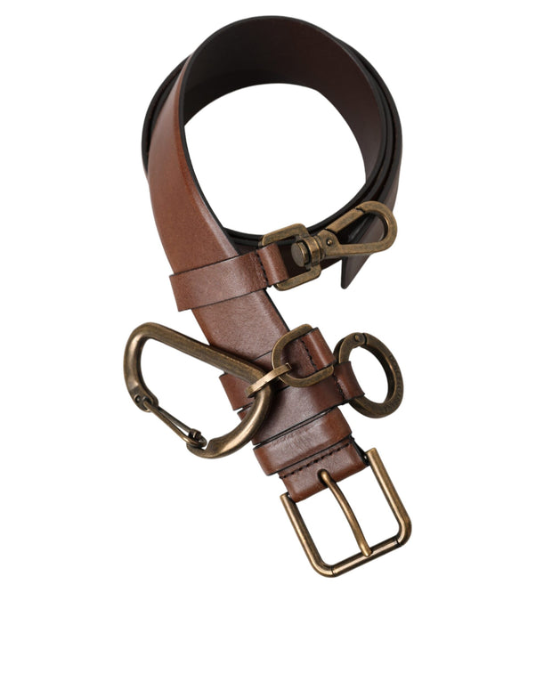 Brown Calf Leather Gold Metal Buckle Belt Men
