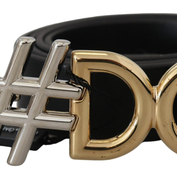 Black Leather Metal #DG Logo Buckle Belt