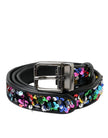 Black Sequined Silver Metal Buckle Women Belt