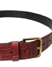 Brown Alligator Leather Studded Metal Buckle Belt