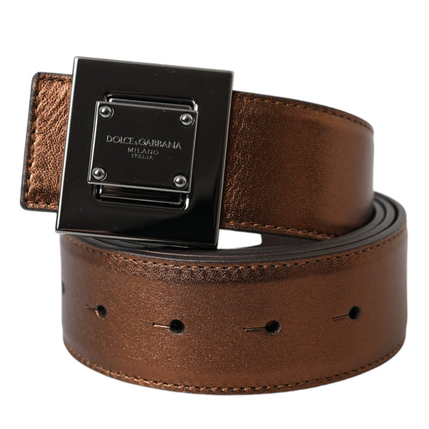 Metallic Bronze Leather Square Metal Buckle Belt