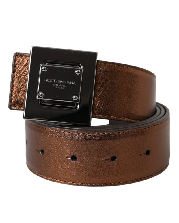 Metallic Bronze Leather Square Metal Buckle Belt