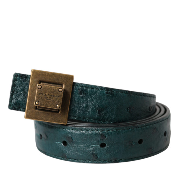 Dark Green Leather Square Metal Buckle Belt