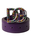 Purple Leather DG Logo Studs Metal Buckle Belt