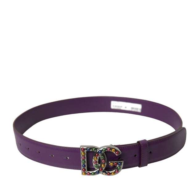 Purple Leather DG Logo Studs Metal Buckle Belt