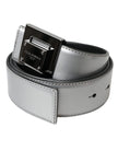 Silver Leather Square Metal Buckle Belt