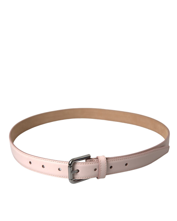 Light Pink Leather Silver Metal Buckle Belt