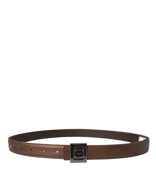 Bronze Leather Square Metal Buckle Belt