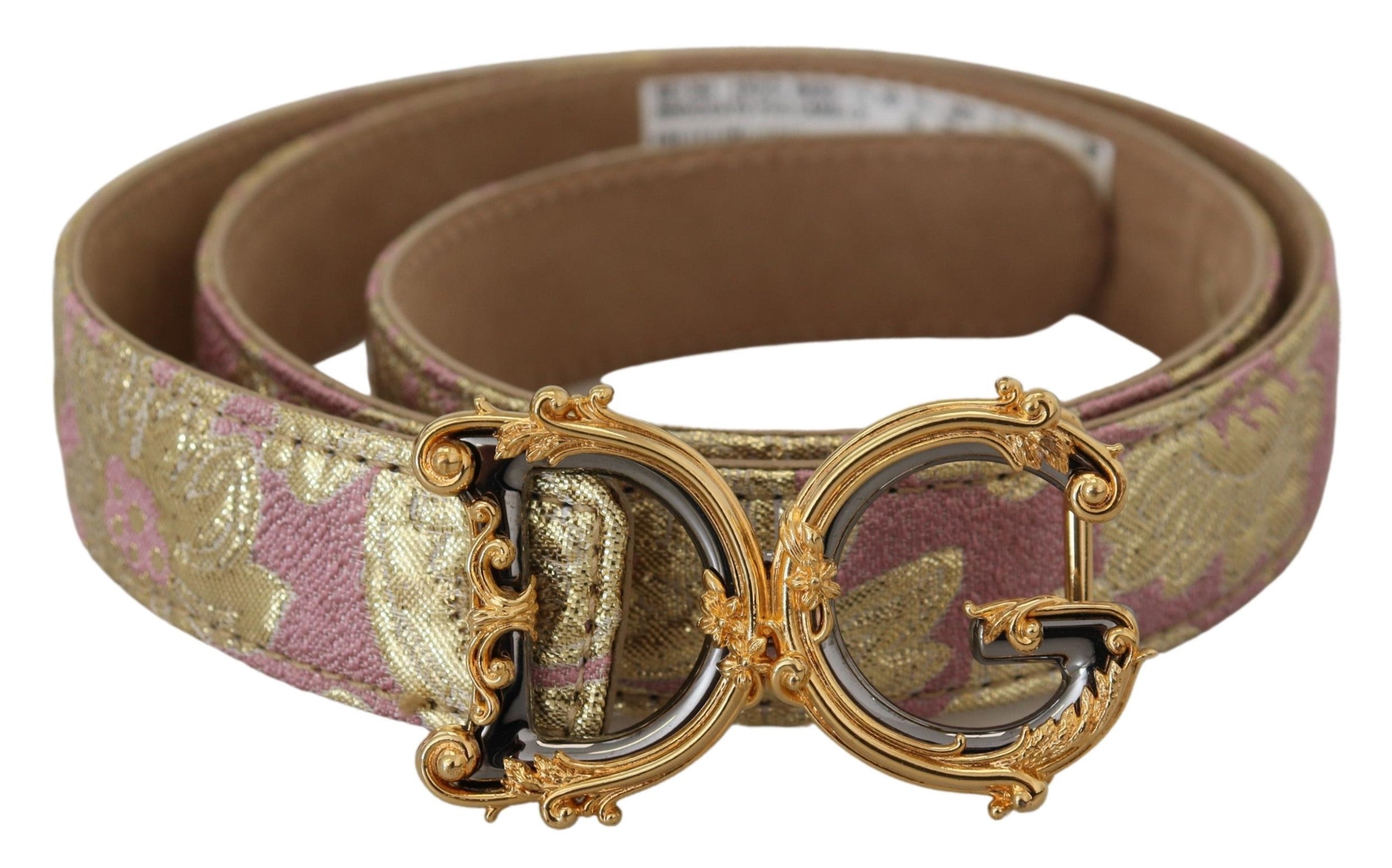 Pink Jaquard DG Logo Gold Metal Buckle Belt