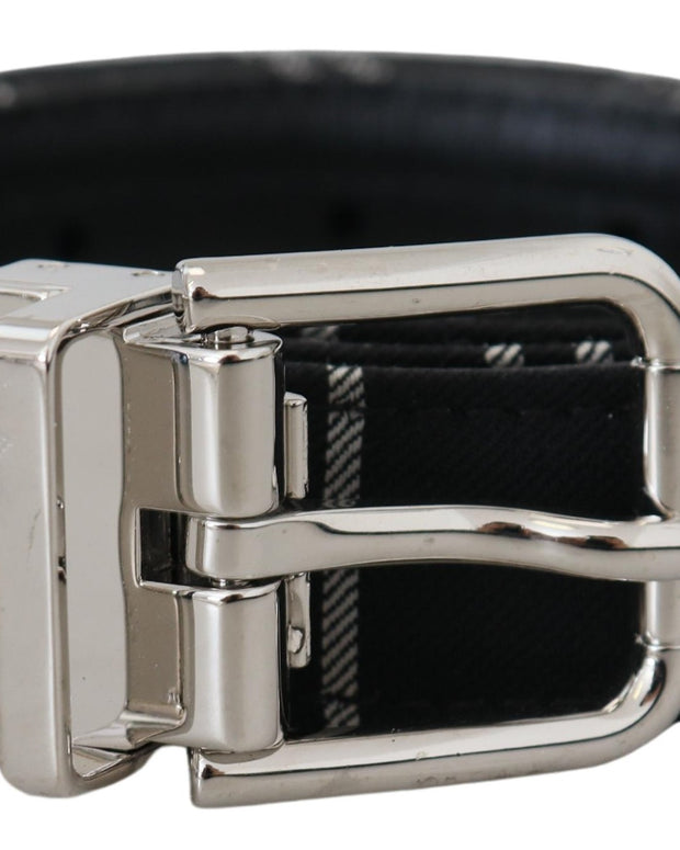 Black White Cotton Metal Silver Buckle Belt