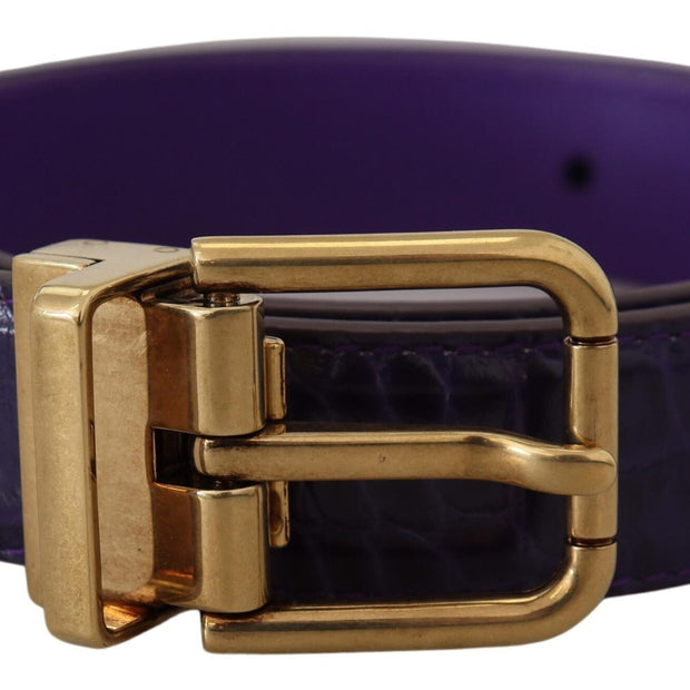 Purple Exotic Leather Gold Metal Buckle Belt