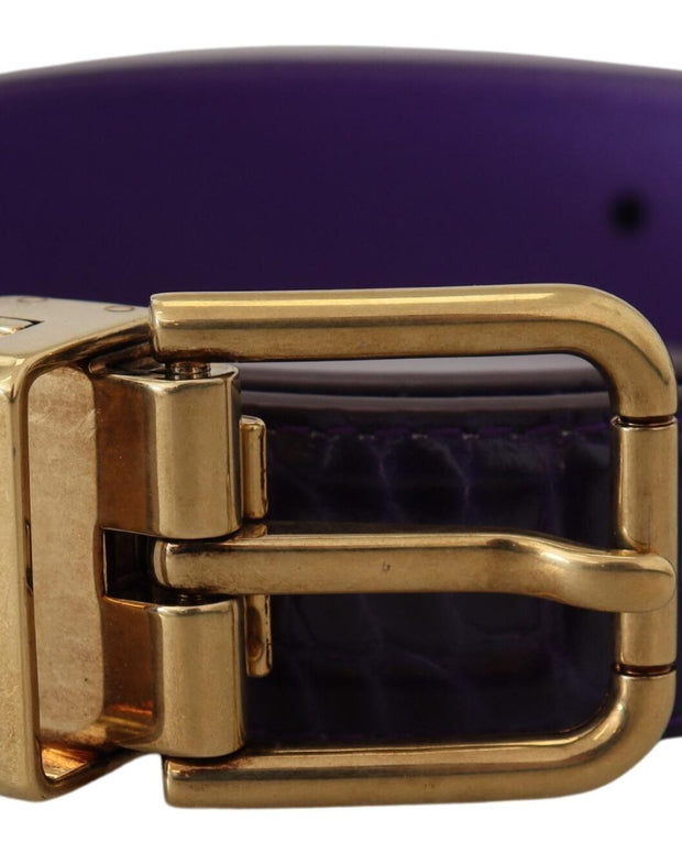 Purple Exotic Leather Gold Metal Buckle Belt
