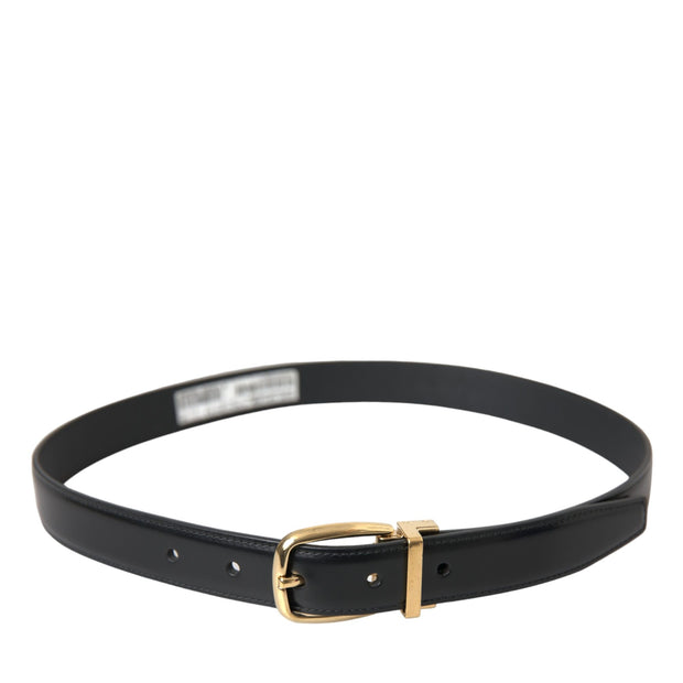 Black Calf Leather Gold Metal Buckle Belt