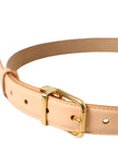 Beige Calfskin Leather Gold Metal Buckle Belt