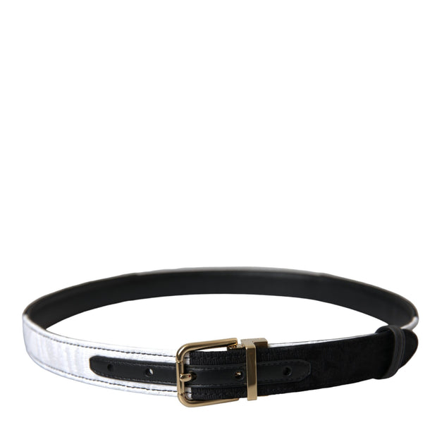 Black White Patchwork Gold Metal Buckle Belt