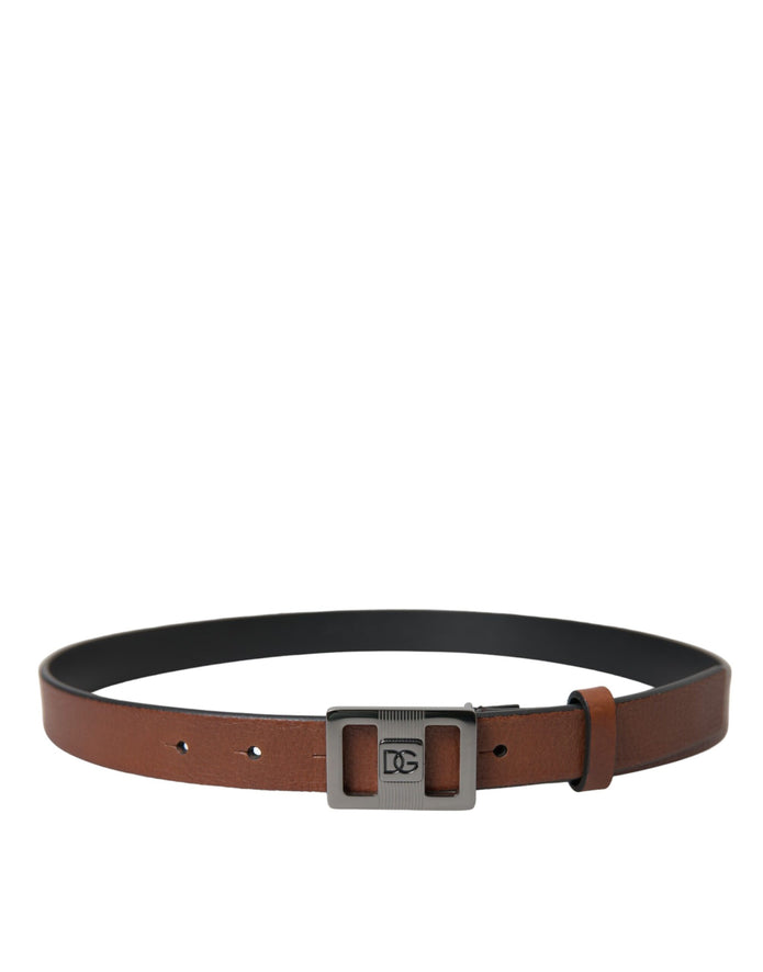 Dark Brown Leather Square Metal Buckle Belt