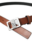 Dark Brown Leather Square Metal Buckle Belt